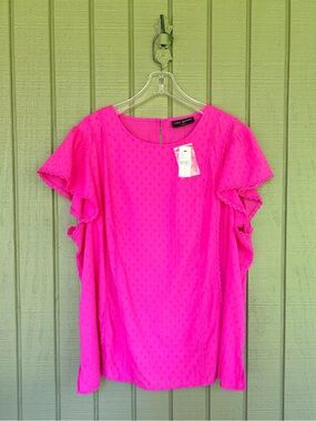 Lane Bryant NWT Pink Swiss Dot Flutter Sleeve Blouse Top Womens 22 3X